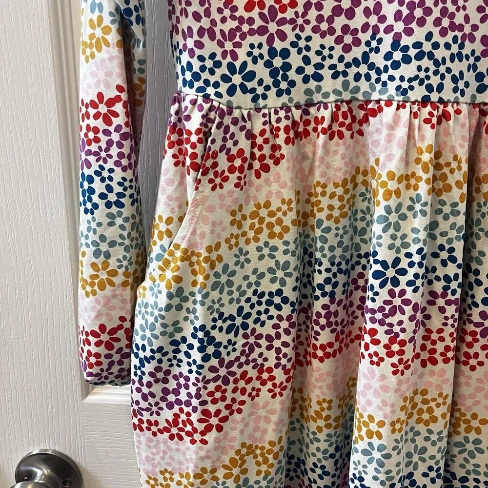 Hanna Andersson Long Sleeve Skater Dress Pockets Rainbow Floral Girls 150 US 12